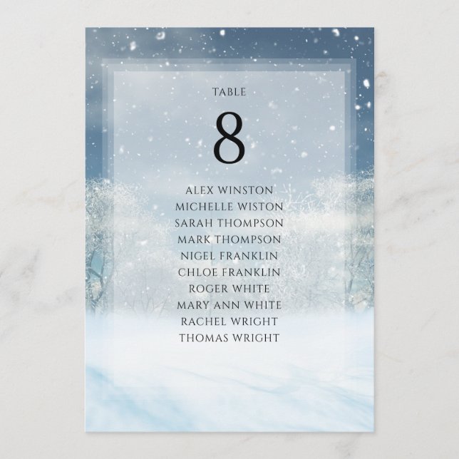 Winter Snow Forest Table Number Seating Chart (Front)