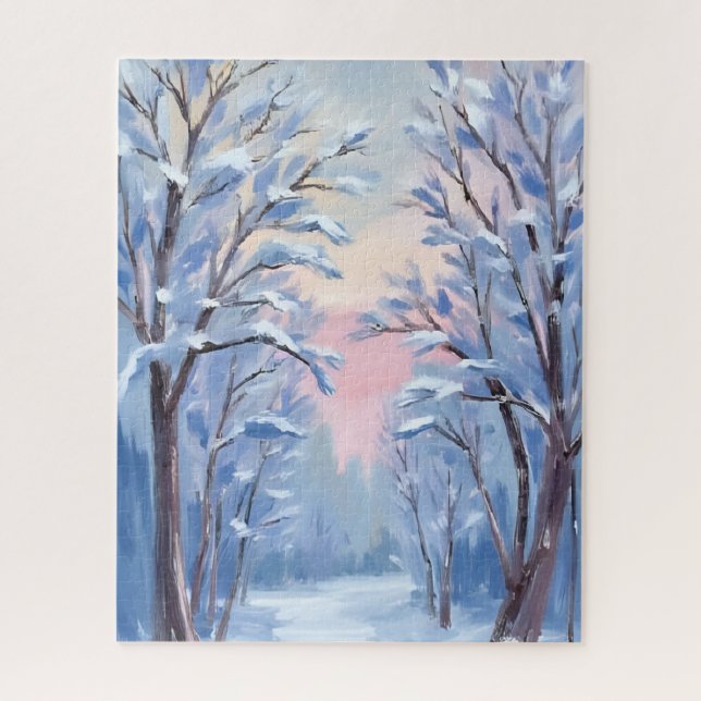 Winter Snow Forest Watercolor Woods Painting Jigsaw Puzzle (Vertical)