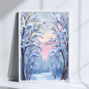 Winter Snow Forest Watercolor Woods Painting Poster