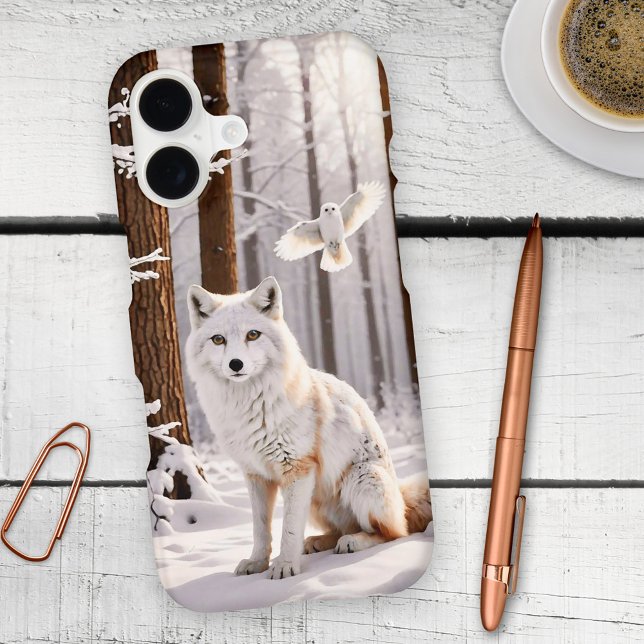 Winter Snow Fox Dove Peace (Phone case featuring a winter wonderland scene with a snow fox and white dove - Christmas - animals)