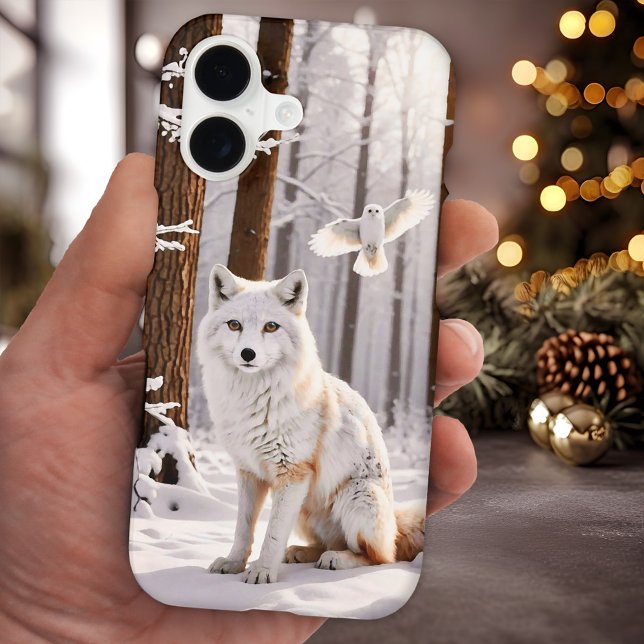 Winter Snow Fox Dove Peace (Phone case featuring a winter wonderland scene with a snow fox and white dove - Christmas - animals)