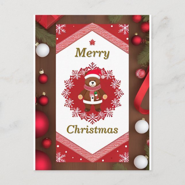🎄 Winter Snow Frame Bear Magic ❄️ Cute Christmas Postcard (Front)