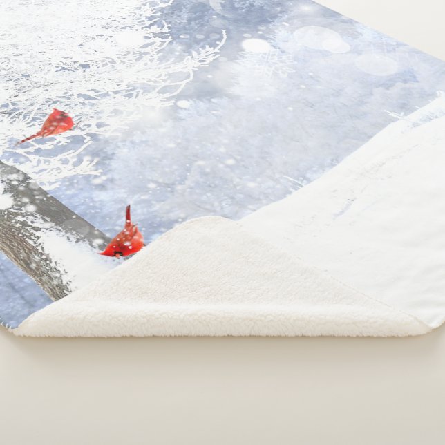 Winter Snow Frost Cardinal Red Birds Nature Art Sherpa Blanket (3/4)