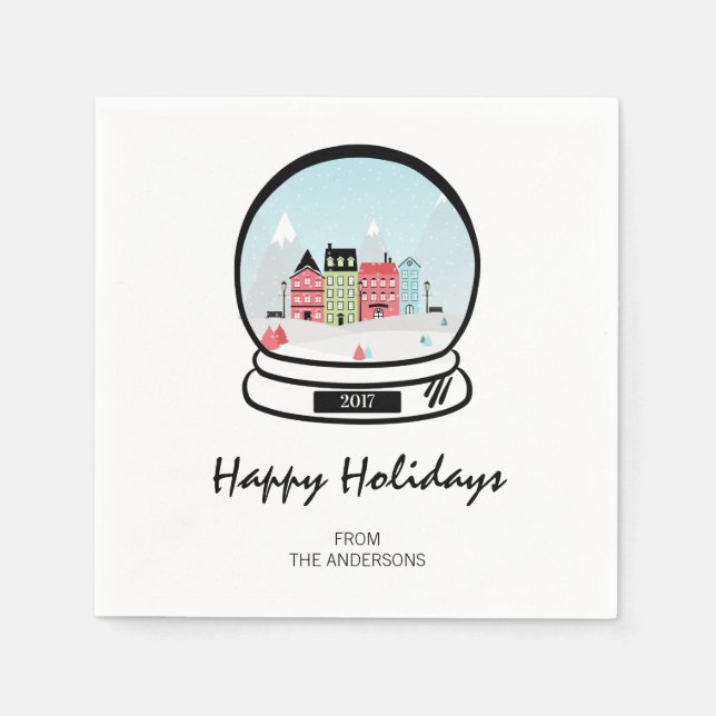 Winter Snow Globe Holiday Paper Napkins (Front)