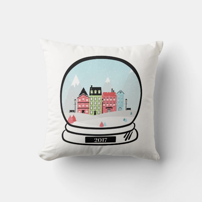 Winter Snow Globe Holiday Throw Pillow (Front)