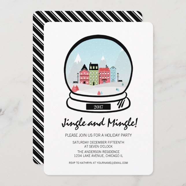 Winter Snow Globe Jingle Mingle Holiday Party Card (Front/Back)