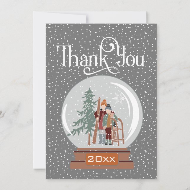 Winter Snow Globe Thank You Card (Front)