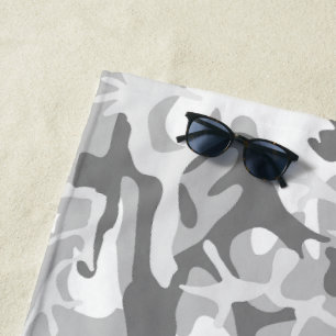 Winter Snow Grey Camouflage, Military, Army Beach Towel