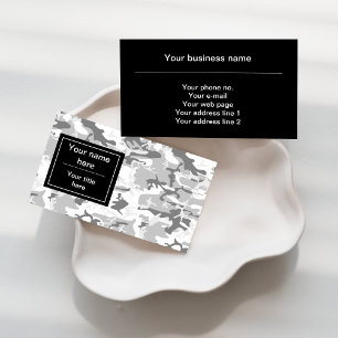 Winter Snow Grey Camouflage, Military, Army Business Card