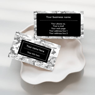 Winter Snow Grey Camouflage, Military, Army Business Card