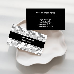 Winter Snow Grey Camouflage, Military, Army Business Card