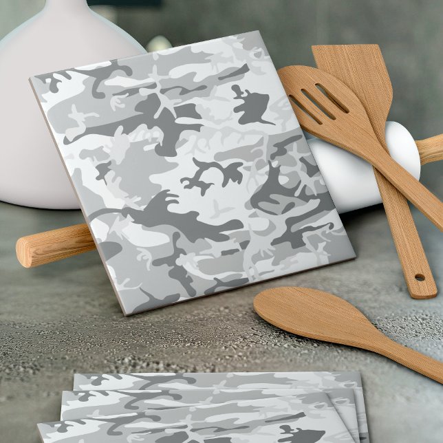 Winter Snow Grey Camouflage, Military, Army Ceramic Tile (Creator Uploaded)