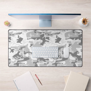Winter Snow Grey Camouflage, Military, Army Desk Mat