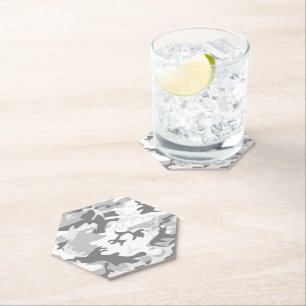 Winter Snow Grey Camouflage, Military, Army Paper Coaster