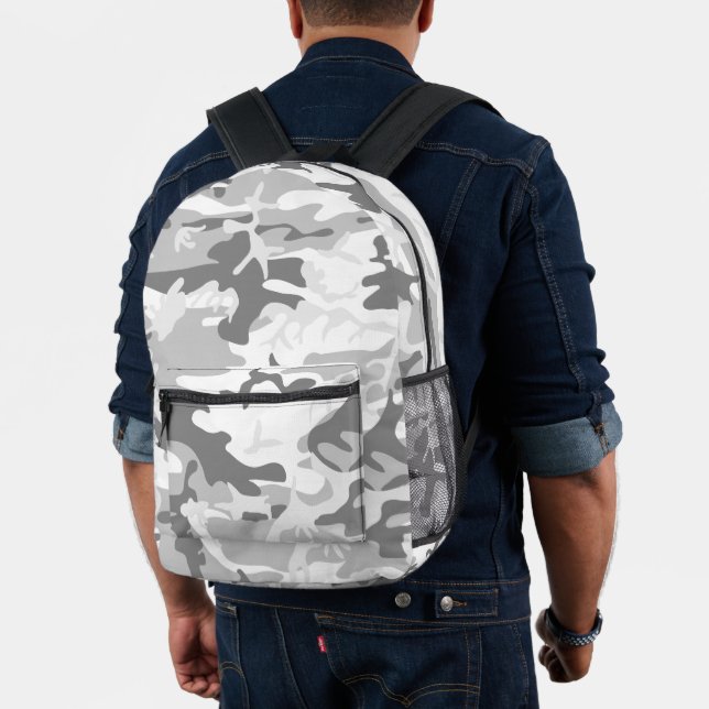 Winter Snow Grey Camouflage, Military, Army Printed Backpack (Insitu (Model))