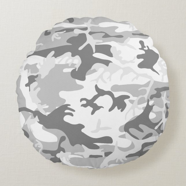 Winter Snow Grey Camouflage, Military, Army Round Cushion (Front)