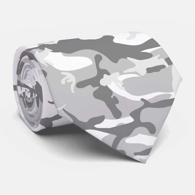 Winter Snow Grey Camouflage, Military, Army Tie (Rolled)