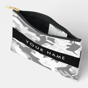 Winter Snow Grey Camouflage Your name Personalise Accessory Pouch