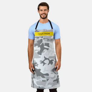 Winter Snow Grey Camouflage Your name Personalise Apron
