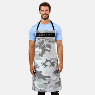 Winter Snow Grey Camouflage Your name Personalise Apron