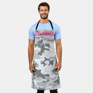 Winter Snow Grey Camouflage Your name Personalise Apron