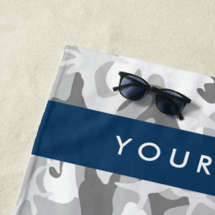 Winter Snow Grey Camouflage Your name Personalise Beach Towel