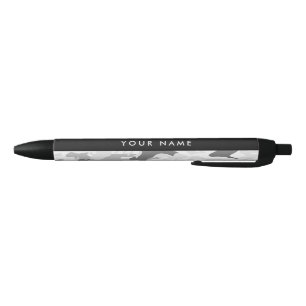 Winter Snow Grey Camouflage Your name Personalise Black Ink Pen