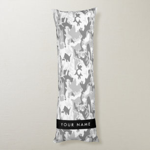 Winter Snow Grey Camouflage Your name Personalise Body Cushion