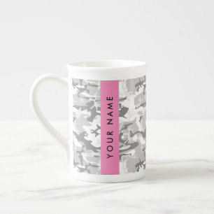 Winter Snow Grey Camouflage Your name Personalise Bone China Mug