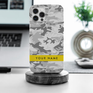 Winter Snow Grey Camouflage Your name Personalise iPhone 15 Pro Max Case