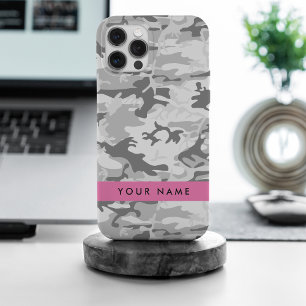 Winter Snow Grey Camouflage Your name Personalise iPhone 15 Pro Max Case