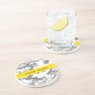 Winter Snow Grey Camouflage Your name Personalise Coaster