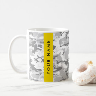 Winter Snow Grey Camouflage Your name Personalise Coffee Mug