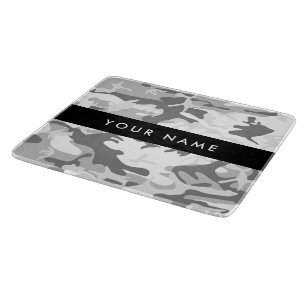 Winter Snow Grey Camouflage Your name Personalise Cutting Board