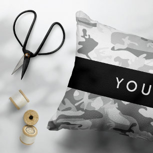 Winter Snow Grey Camouflage Your name Personalise Decorative Cushion