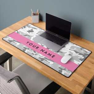 Winter Snow Grey Camouflage Your name Personalise Desk Mat