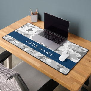 Winter Snow Grey Camouflage Your name Personalise Desk Mat