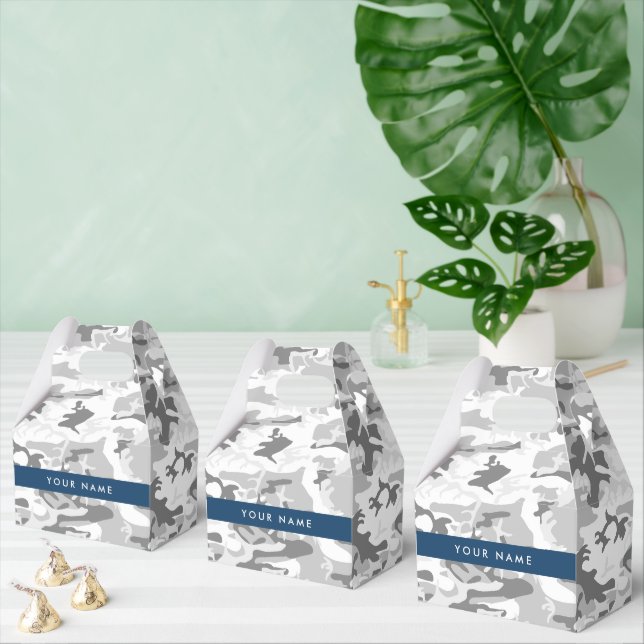 Winter Snow Grey Camouflage Your name Personalise Favour Box (Multiple)