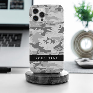 Winter Snow Grey Camouflage Your name Personalise iPhone 15 Pro Max Case