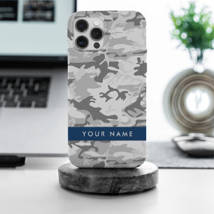 Winter Snow Grey Camouflage Your name Personalise iPhone 15 Pro Max Case