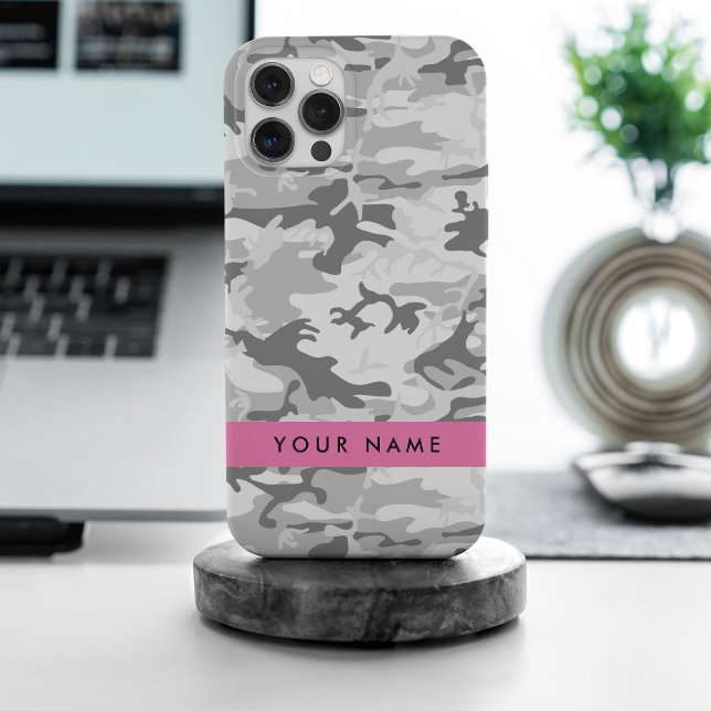 Winter Snow Grey Camouflage Your name Personalise iPhone Case (Creator Uploaded)