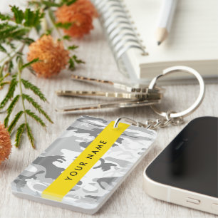 Winter Snow Grey Camouflage Your name Personalise Key Ring
