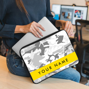 Winter Snow Grey Camouflage Your name Personalise Laptop Sleeve