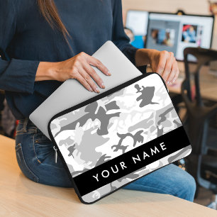 Winter Snow Grey Camouflage Your name Personalise Laptop Sleeve
