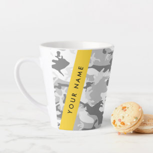 Winter Snow Grey Camouflage Your name Personalise Latte Mug