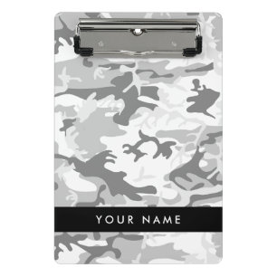 Winter Snow Grey Camouflage Your name Personalise Mini Clipboard