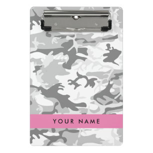 Winter Snow Grey Camouflage Your name Personalise Mini Clipboard
