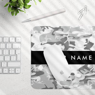 Winter Snow Grey Camouflage Your name Personalise Mouse Pad
