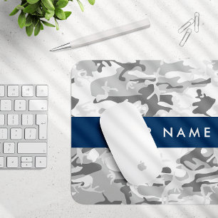 Winter Snow Grey Camouflage Your name Personalise Mouse Pad