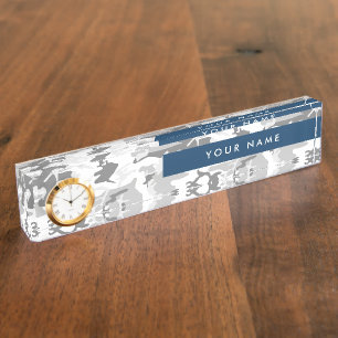 Winter Snow Grey Camouflage Your name Personalise Nameplate
